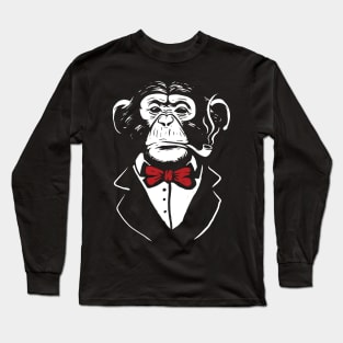 Gentleman monkey with bow tie smoking pipe Long Sleeve T-Shirt